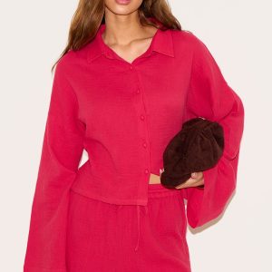 Tomato Red Oversized Button Up Shirt