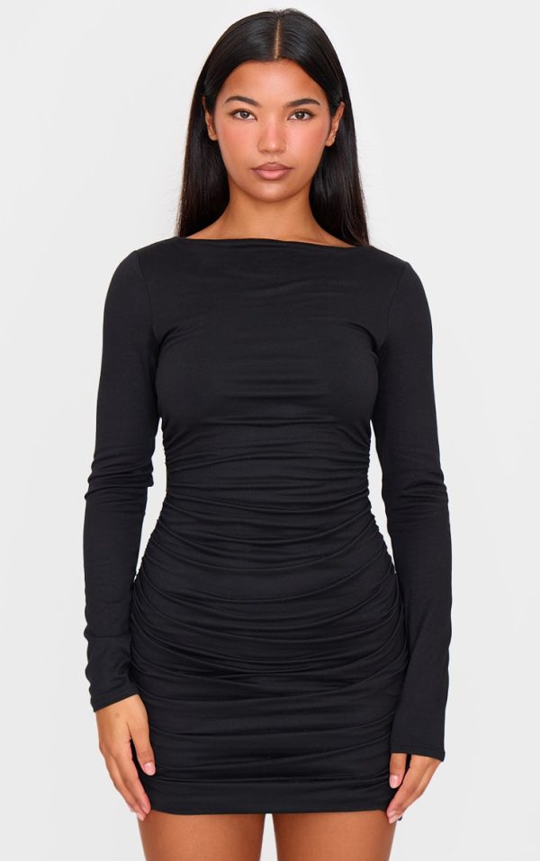 7e2d143bf9a4e0a03d111a02bb75cb791d5be033_CNL0092_1_black_double_contour_ruched_detail_bodycon_dress