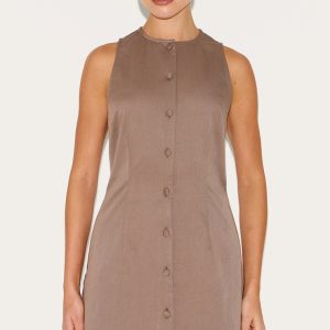 Mushroom Woven Full Button Down A Line Skort Playsuit