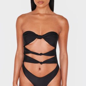 Black Cut Out Knot Swimsuit