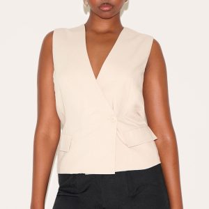 Sand  Boxy Asymmetric Waistcoat
