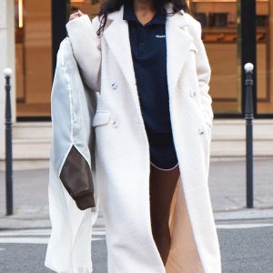 Ecru Wool Look Double Breasted Structured Maxi Coat