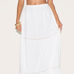White Broderie Floaty Maxi Skirt