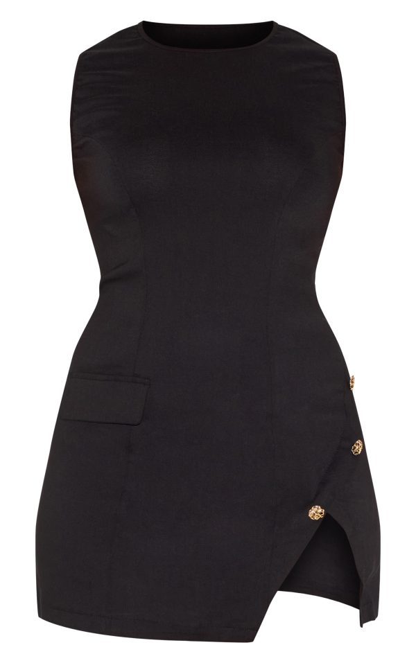 7eeddb9dafebd857079fd2d904a04e14d854ee5e_CNM0743_5_shape_black_stretch_woven_boat_neck_side_split_hammered_button_mini_dress