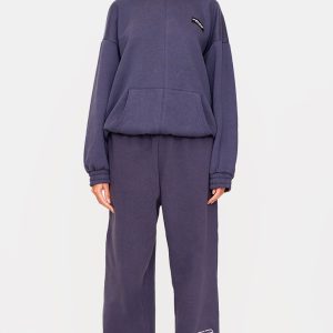 Navy Thin Waistband Drop Crotch Joggers