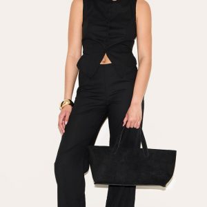 Black Linen Blend Waistcoat Detail Straight Leg Jumpsuit