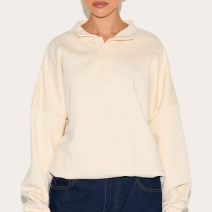 Cream Premium Sweat Oversized Polo