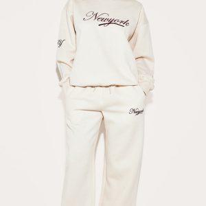 Cream New York Embroidered Wide Leg Joggers