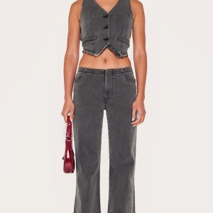 Washed Black Invisible Waistband Low Rise Straight Leg Jeans