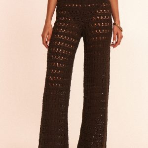 Chocolate Crochet Wide Leg Beach Trousers