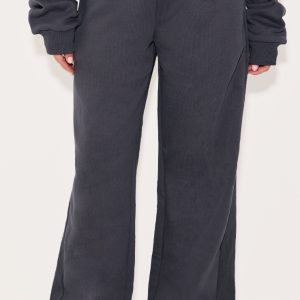 Charcoal Oversized Wide Leg Ribbed Tape Joggers