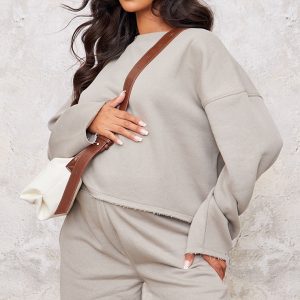 Maternity Grey Cropped Fleeceback Sweatshirt