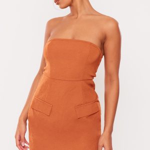 Rust Tailored Bandeau Pocket Detail Mini Dress