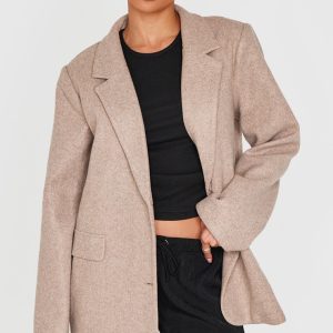 Taupe Brushed Wool Look Tailored Blazer