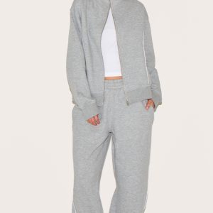 Ash Grey Wide Leg Contrast Seam Joggers