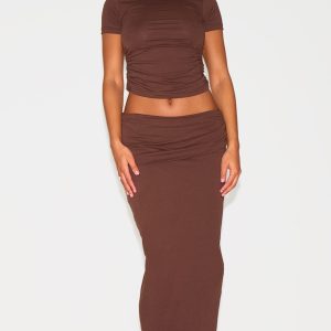 Chocolate Foldover Cotton Maxi Skirt
