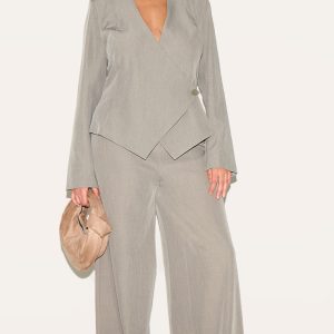 Plus Mushroom Wide Leg  Tailored Woven Trousers