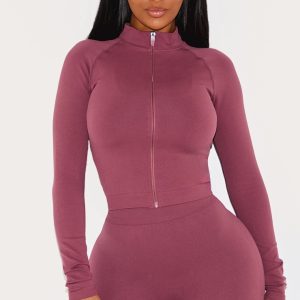 Shape Burgundy Seamless Active Zip Through Jacket