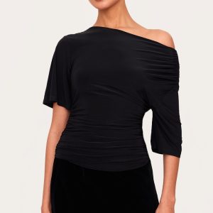 Black Slinky Slouchy Asymmetric Long Top