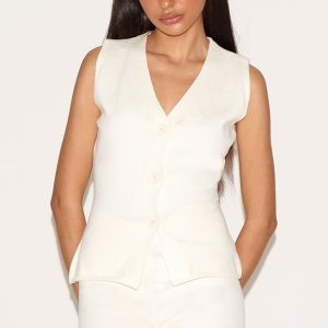 Petite Cream Knitted Longline Waistcoat