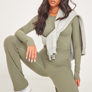 Tall Dark Olive Contour Sculpt Flared Trousers