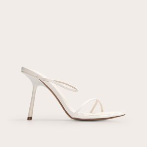 Cream Pu Round Toe Strap High Stiletto Heeled Mules