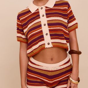 Multi Stripe Crochet Knit Short