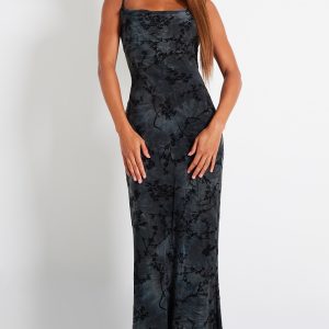 Grey Devore Cowl Neck Lace Up Back Maxi Dress