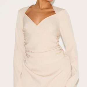 Shape Pebble Woven Tailored Square Neck Ruched Side Flippy Mini Dress