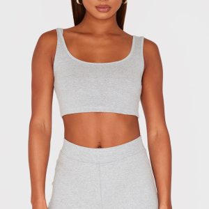 Grey Marl Scoop Neck Crop Top