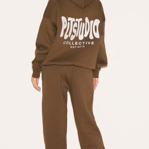 PRETTYLITTLETHING Taupe Studio Print Oversized Hoodie