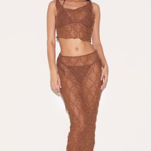 Chocolate Textured Mesh Maxi Beach Skirt