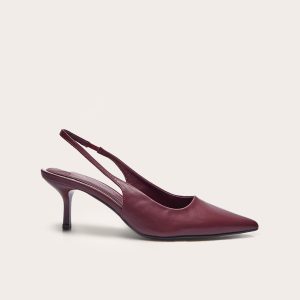 Burgundy Pu Point Toe Sling Back Mid Heeled Courts