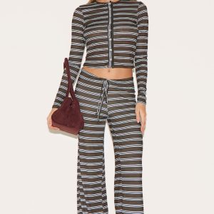 Khaki  Pinstripe Straight Leg Trousers