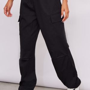Black Elasticated Waist Straight Leg Cargo Pants