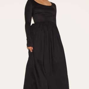 Shape Black Scoop Neck Ruched Bust Maxi Shift Dress