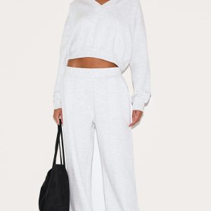 Ash Grey Wide Leg Pintuck Joggers