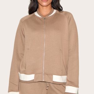 Taupe Contrast Seam Sweat Bomber Jacket