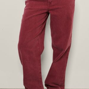 Petite Burgundy Washed High Waist Straight Leg Jeans