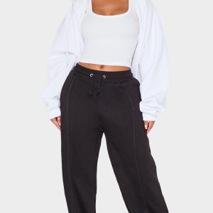 Shape Deep Black Binded High Waist Wide Leg Joggers