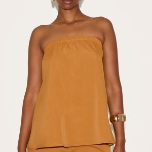 Deep Mustard Woven Longline Bandeau Top