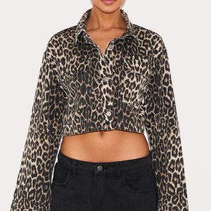 Leopard Print Denim Cropped Jacket