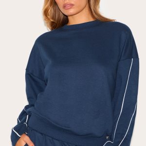 Navy Contrast Piping Detail Sweatshirt