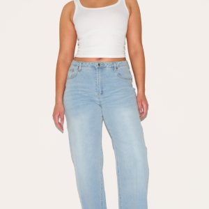 Shape Light Blue Stretch Denim Highwaisted Distressed Turn Up Hem Jeans