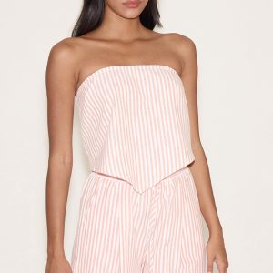 Orange Pinstriped Bandeau Dipped Hem Top