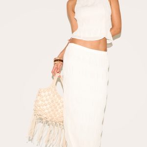 Cream Chiffon Textured Maxi Skirt
