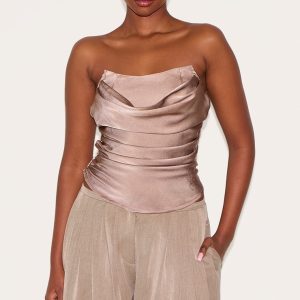 Mushroom Satin Ruched Corset