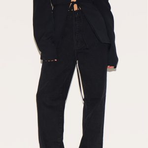 PRETTYLITTLETHING Petite Black Long Leg Straight Jeans