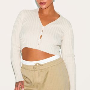 Plus Light Nude Sheer Knitted Cardigan