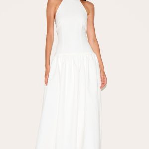 White Tailored High Neck Midaxi Dress